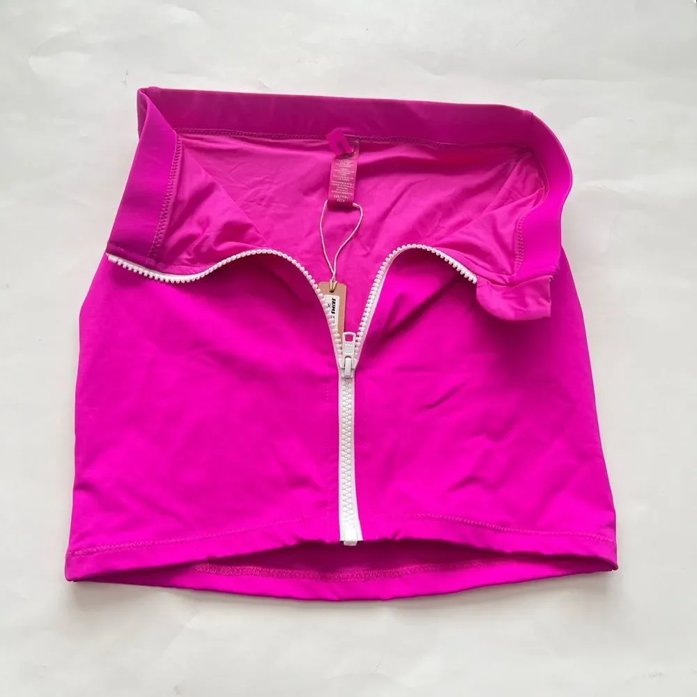 Skims Sporty Zipper Swim Mini Skirt Hibiscus Pink NEW NWT XXS